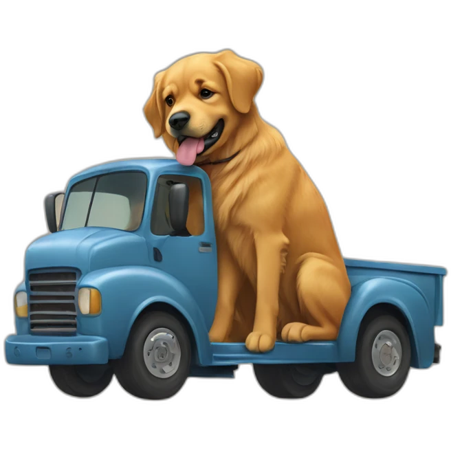 Golden retriever hugging rottweiller in a moving truck emoji
