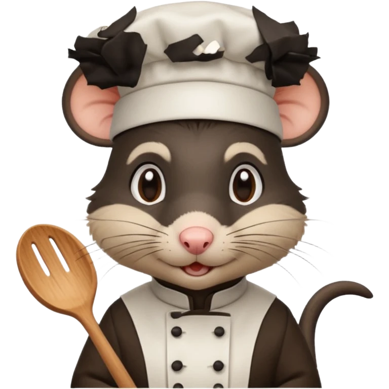 A rat with a fringe, long black hair and chefs hat emoji