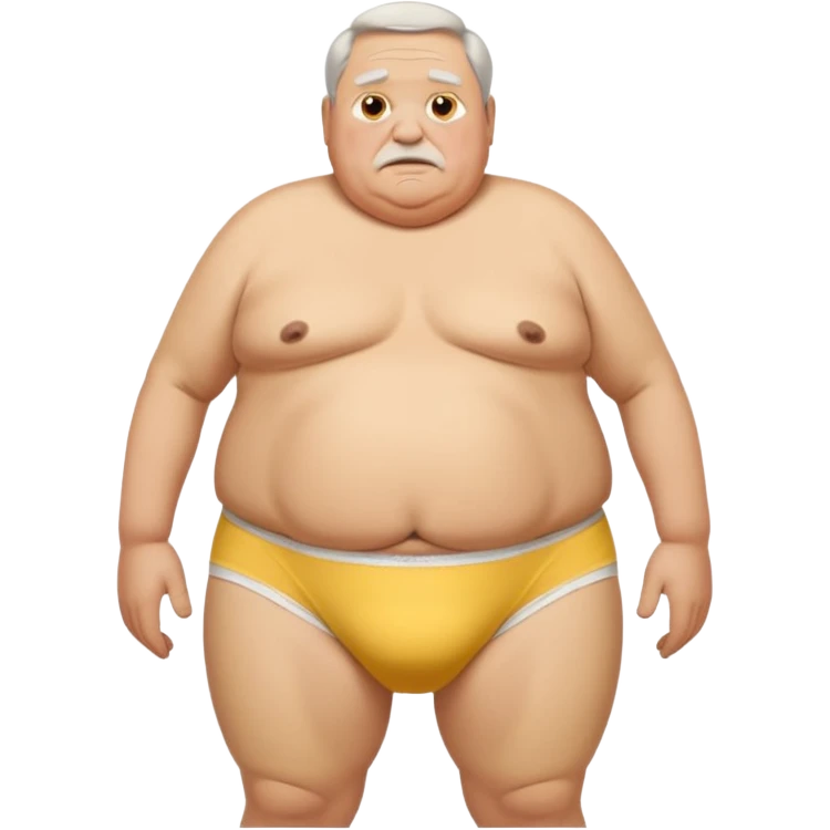 Old fat man with saggy boobs no shirt big belly tidy white Staind yellow in front of his underwear falling down off his hips showing his butt crack no pants   emoji