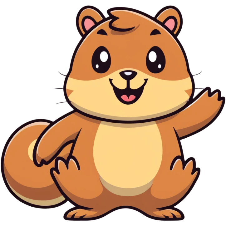 Cartoon squirrel with proper squirrel head shape, bushy tail, big front teeth, and massive exaggerated drool pouring from mouth, extremely hungry look emoji