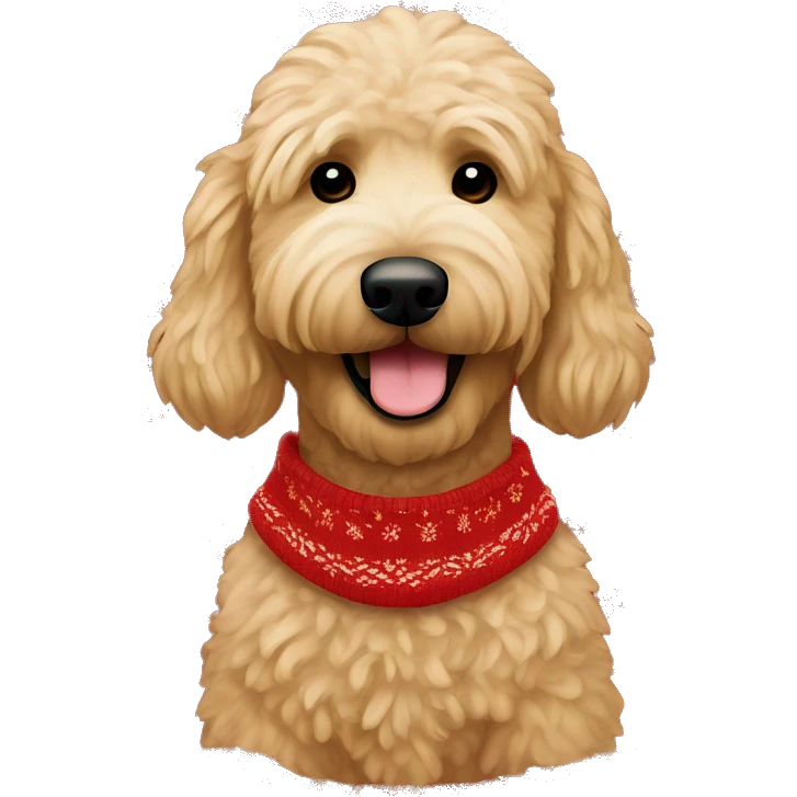 Golden doodle wearing christmas Sweater  emoji