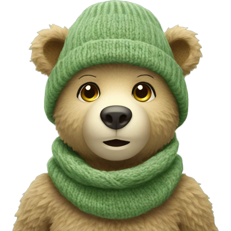 Cute Bear with knitted Sage green hat without scarf emoji