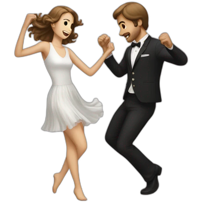 White brown hair couple dancing rocknroll emoji