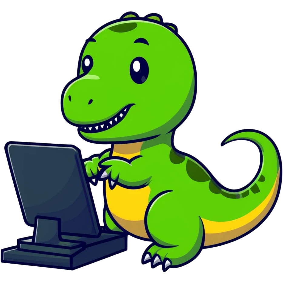 dinosaur using a computer emoji
