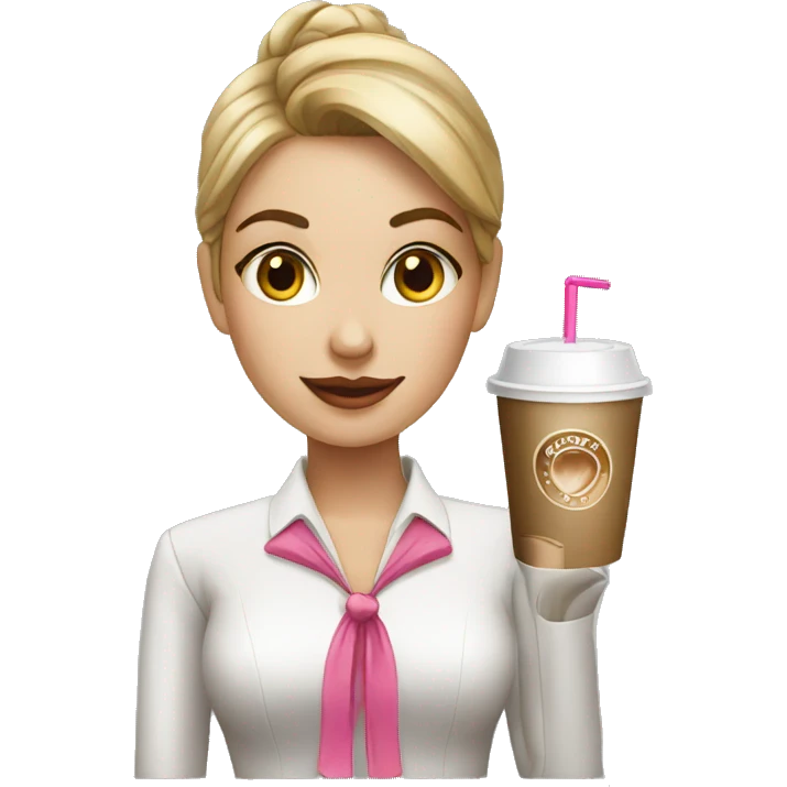 Corporate girl with pink bow  and cold coffee  emoji