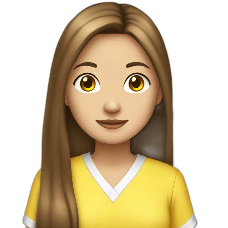 Brown straight long hair white woman wearing pikachu pyjama emoji