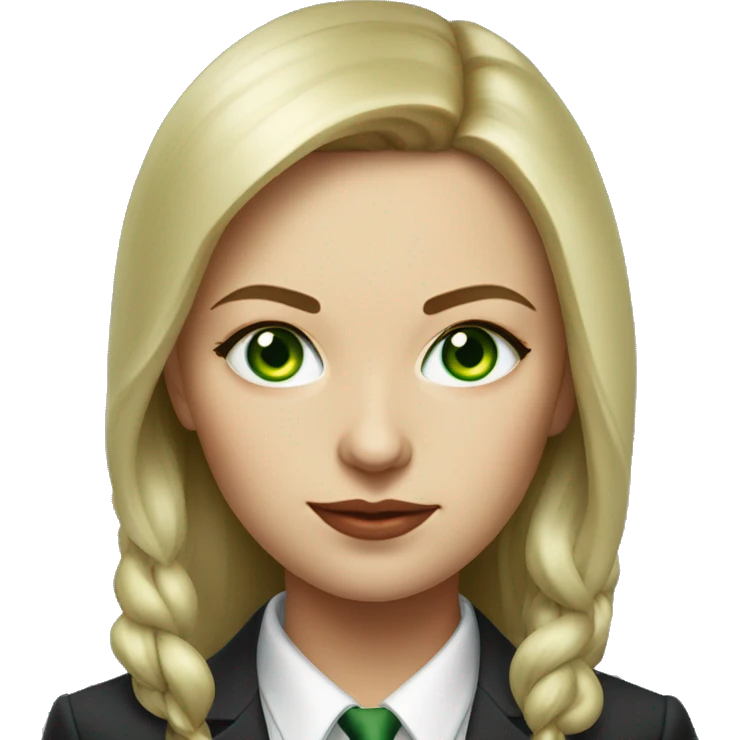 Russian woman with green eyes full length in suit photorealistic serious emoji