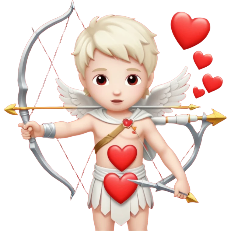 Cupid with his magical bow and arrow shooting love hearts emoji