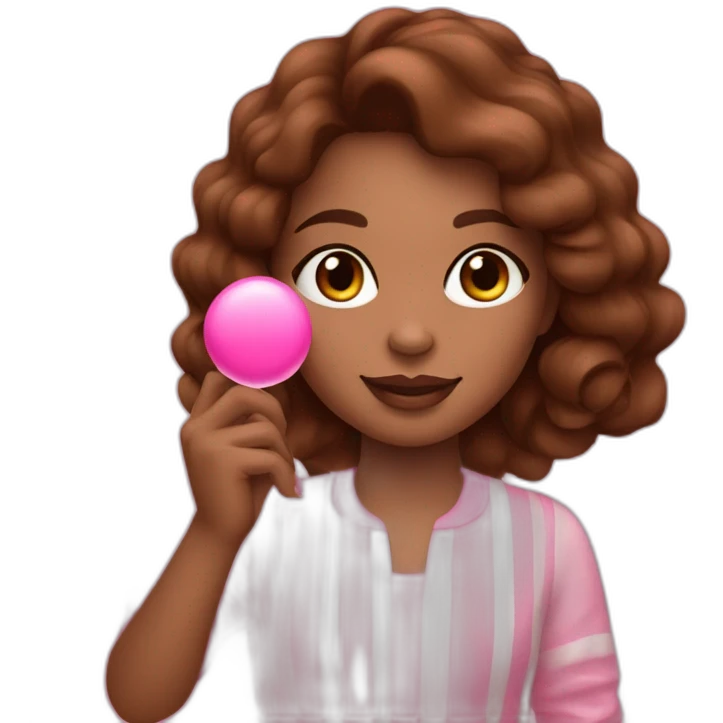 brown-haired girl holding pink payot cosmetics in her hand emoji