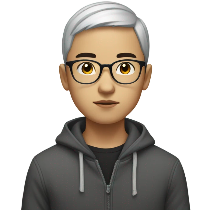  a bald-headed young Asian boy, in glasses, thinking deeply emoji