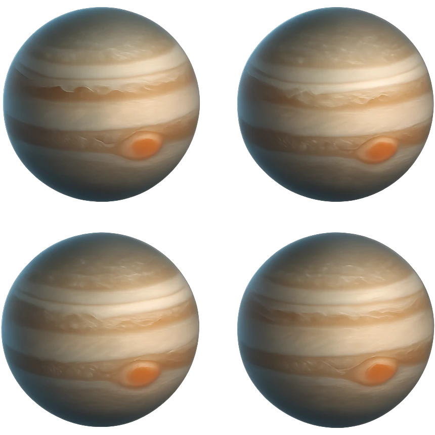 Jupiter planet with swirling clouds and Great Red Spot emoji