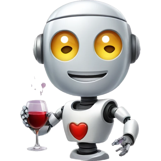 cute smiling robot holding a glass of wine emoji