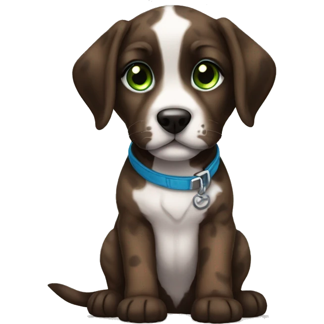 Brown brindle Puppy black muzzle black face brindled blue green eyes puppy sitting  emoji
