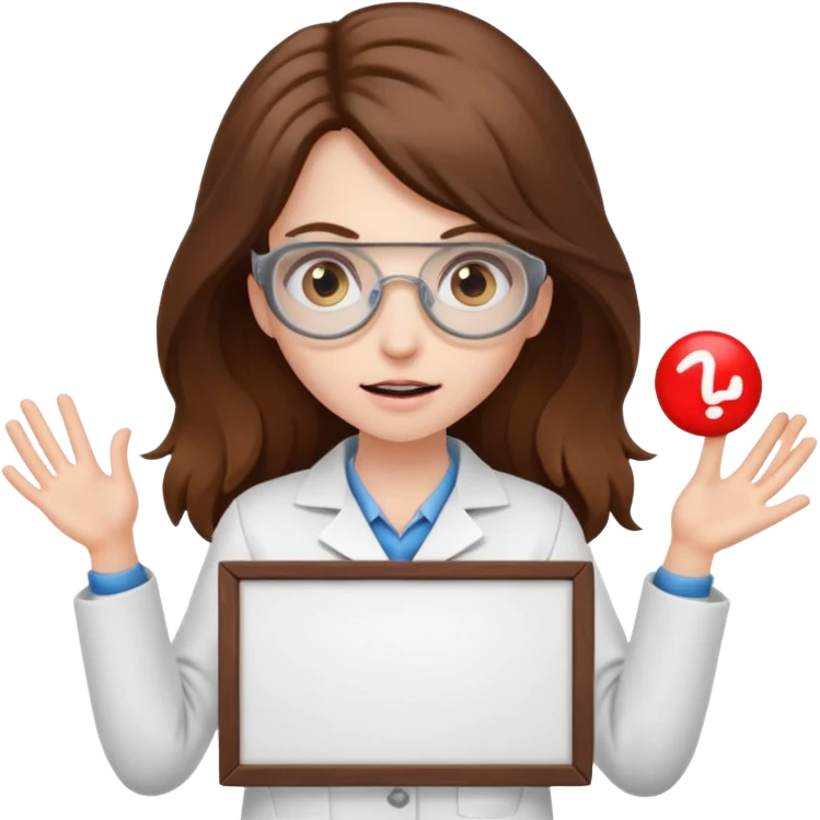 Crazy Girl mad scientist with long brown hair holding large blank sign emoji
