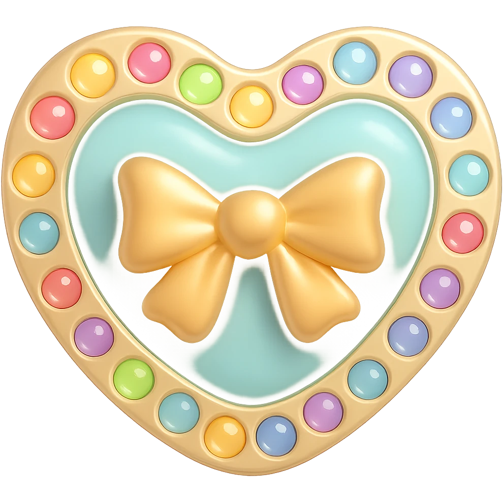 Replace the sparkling gems with rainbow-colored gems on the blue heart with a gold bow, pastel enamel finish, soft glowing effect. The style should resemble 3D emoji style. Remove the background. emoji