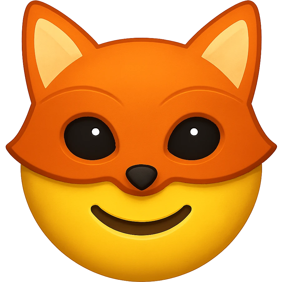 yellow face with orange fox mask emoji, digital illustration emoji