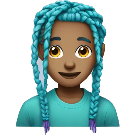 Emoji boy with turquoise & purple boxbraids in grey shirt portrait emoji