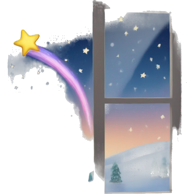 Shooting stars outside window in winter emoji