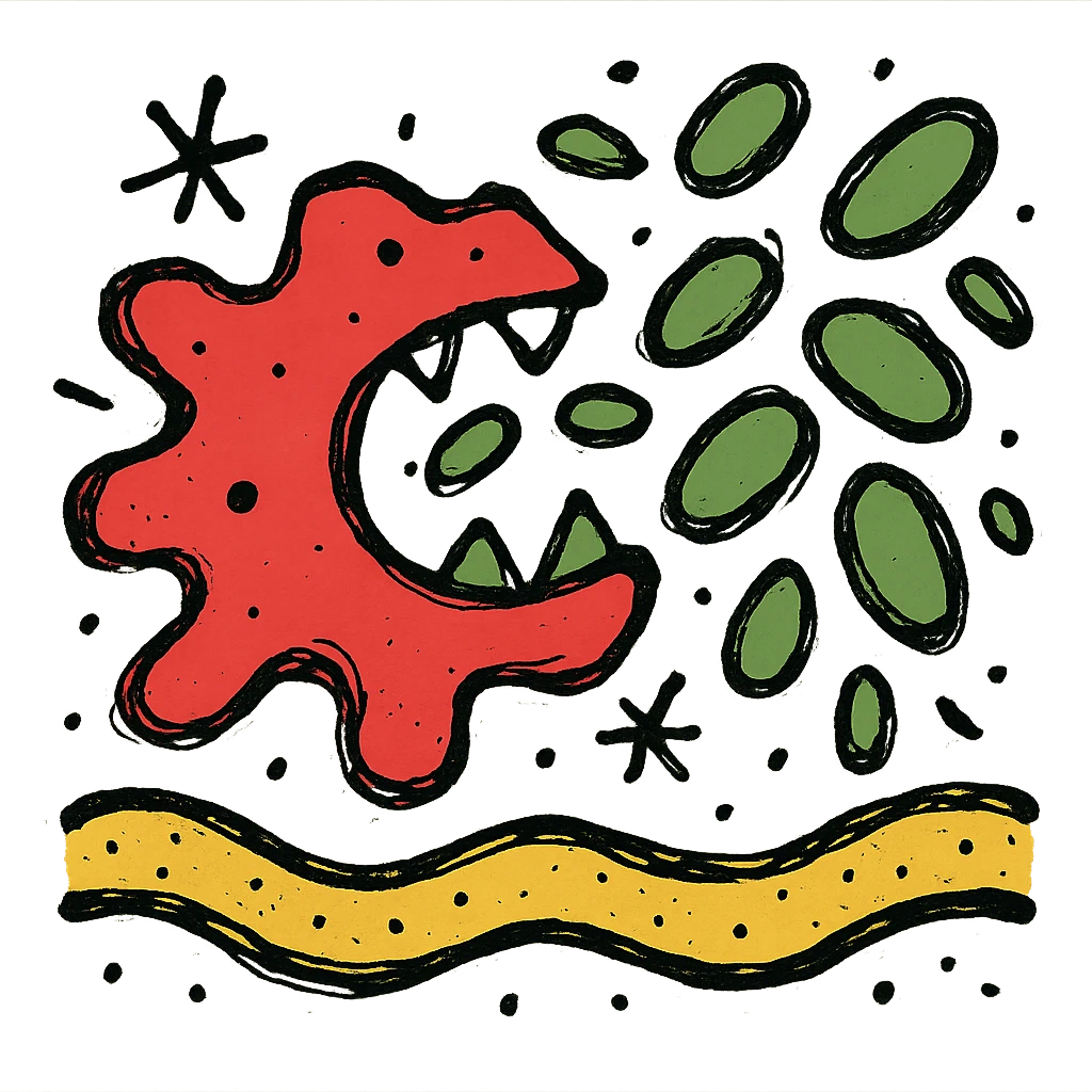 Ultra-detailed emoji-style illustration of enzyme digestion: Red amylase breaking green starch into sugars near a yellow cell membrane. Clean white background, no text. Scientific but simple emoji