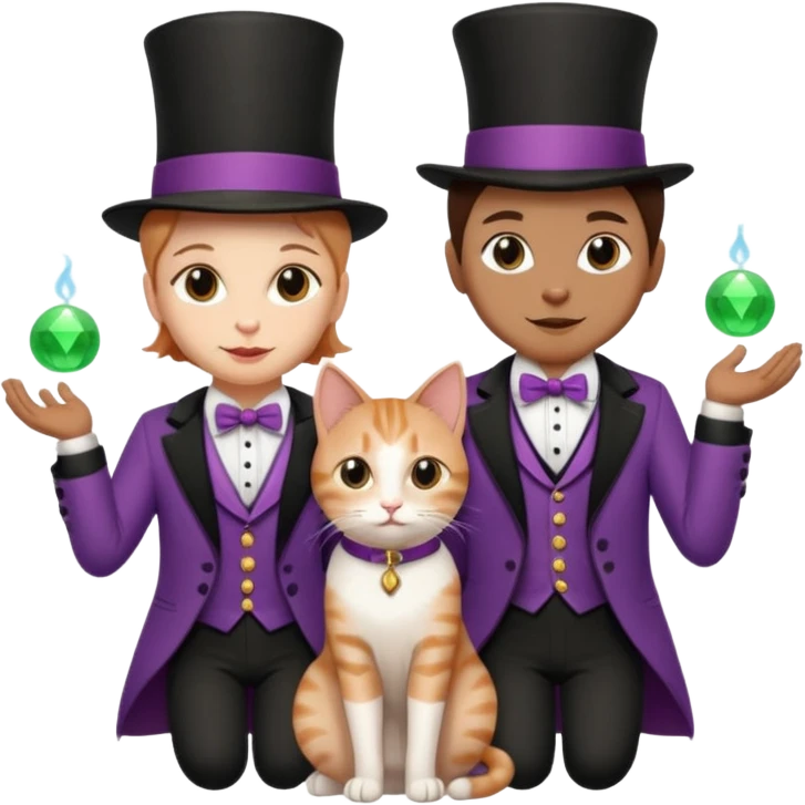 magician couple and their pet cat emoji