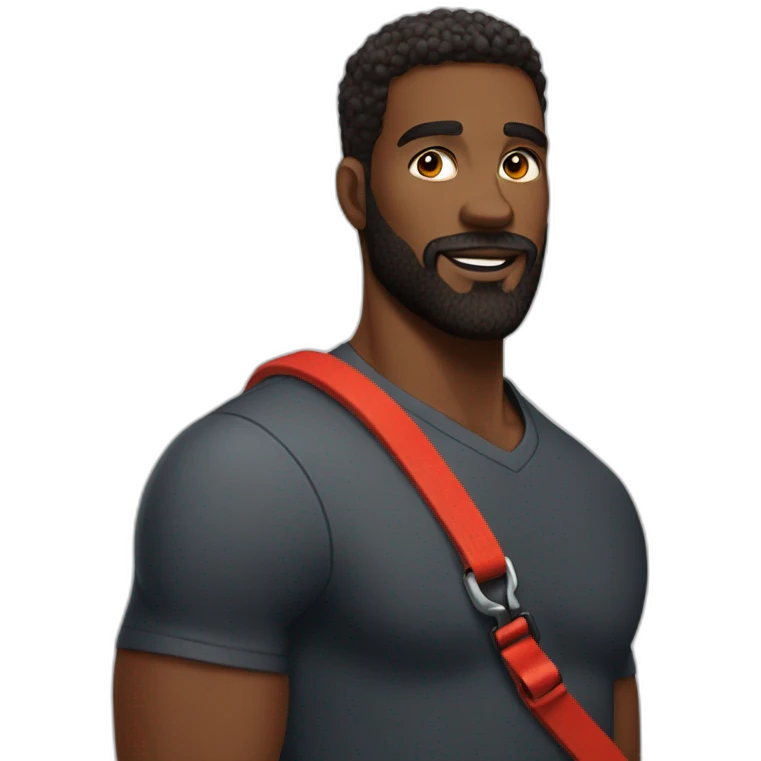 a handsome, black man in a  sporting a red beard,, holding it on a leash emoji