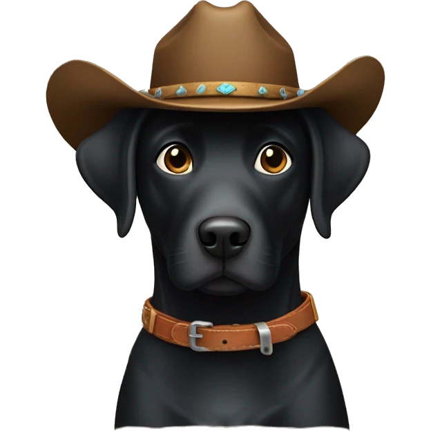 A black lab dog with a cowboy hat emoji