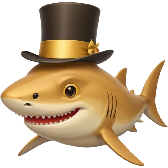 Golden shark with cilinder on his head smiling emoji