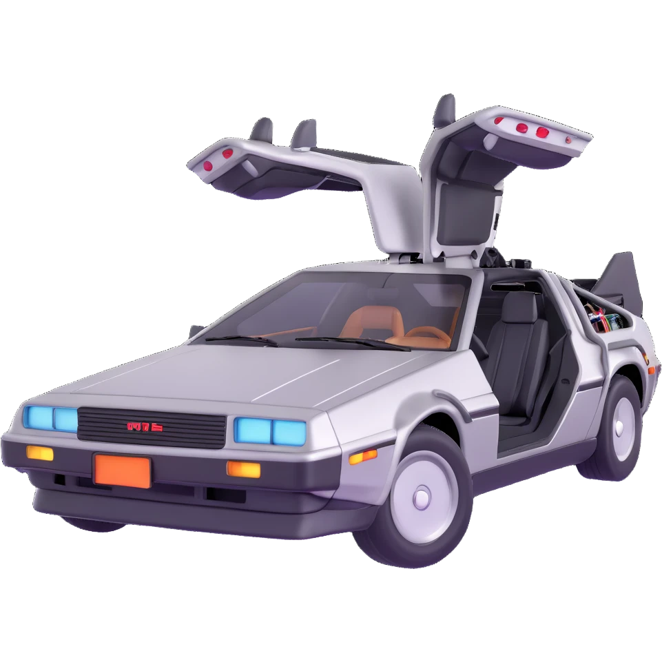 DeLorean with gull-wing doors open emoji