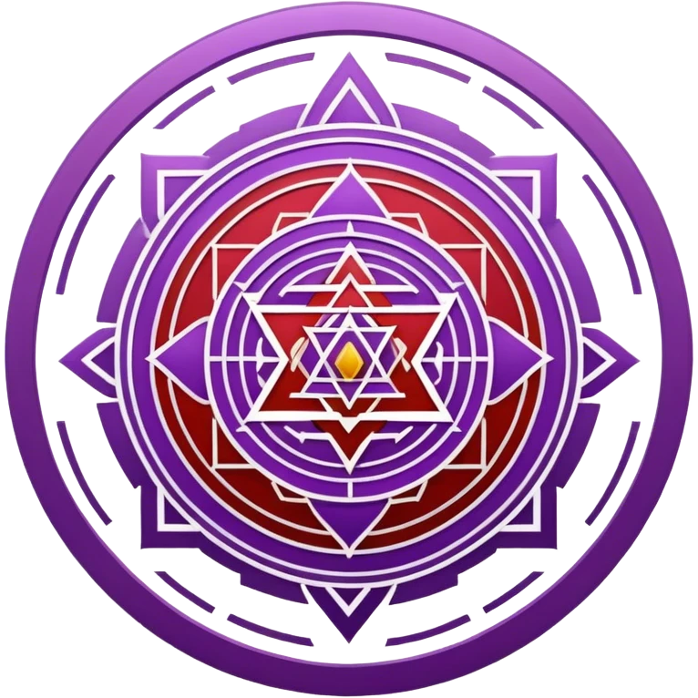 Sri yantra that has a lot of lines and detail with purple and red colors  emoji