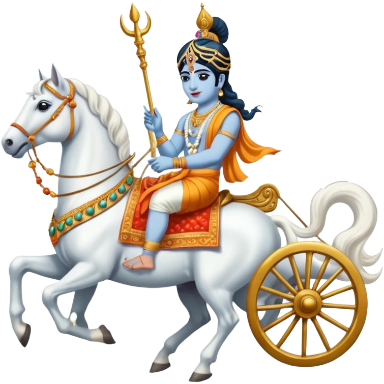 Lord Krishna driving a chariot ,seven white horses in front of the Chariot and Arjun riding the Chariot. emoji