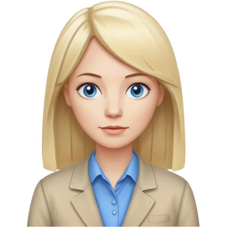 40 yr old white woman, pale skin, long straight blond hair parted in center, blue eyes, bangs, clothes for work emoji