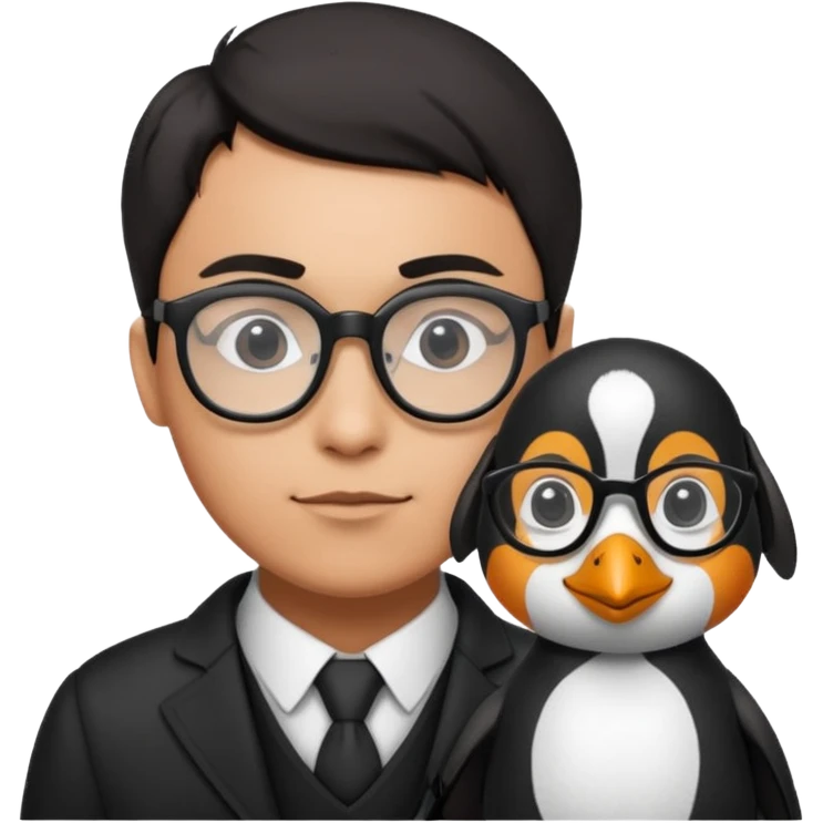  gozlük takan ve yaninda köpek olan Penguin emoji