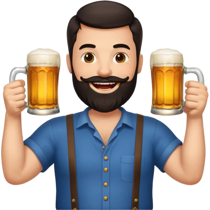 big man in lotus pose, bright skin, dark beard and dark short hair, holding beer mugs emoji