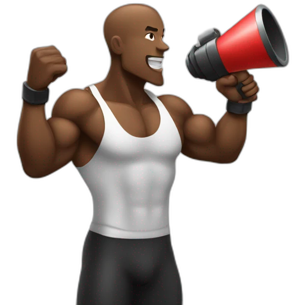 black bodybuilder with megaphone speaking emoji