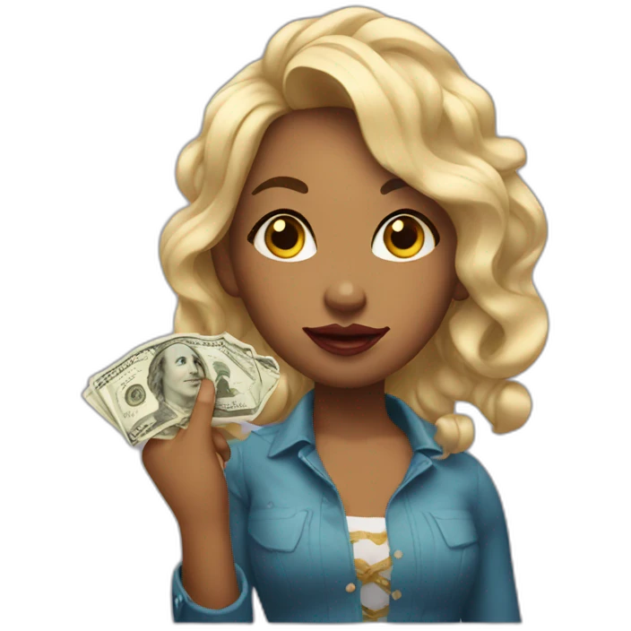 Girl with rolled money in hair and putting lipstick  emoji