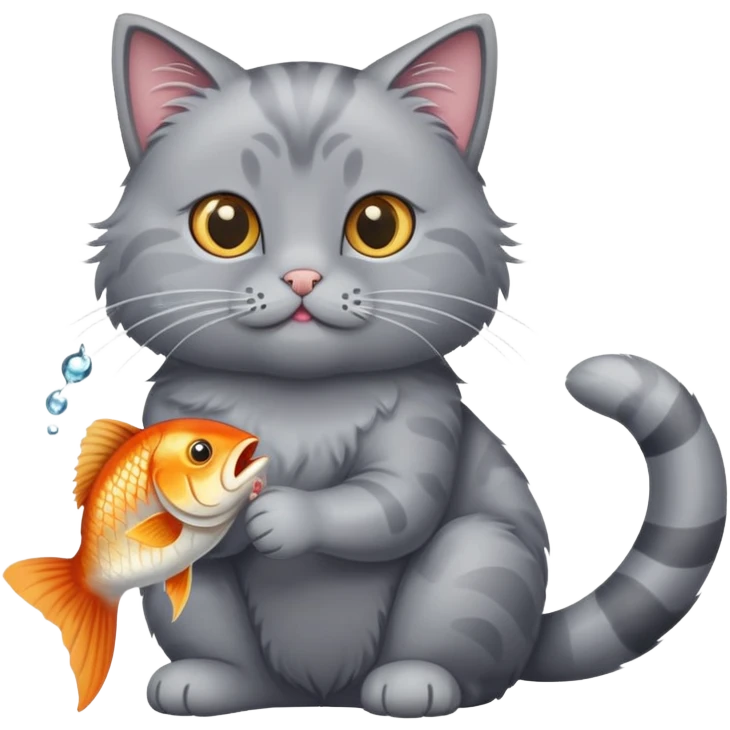 gray cat sitting and eating a fish emoji