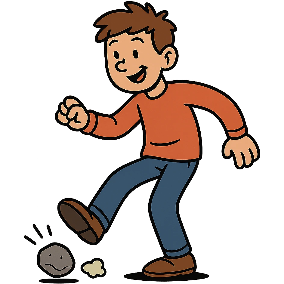 guy kicking a rock on the ground, cartoon style emoji