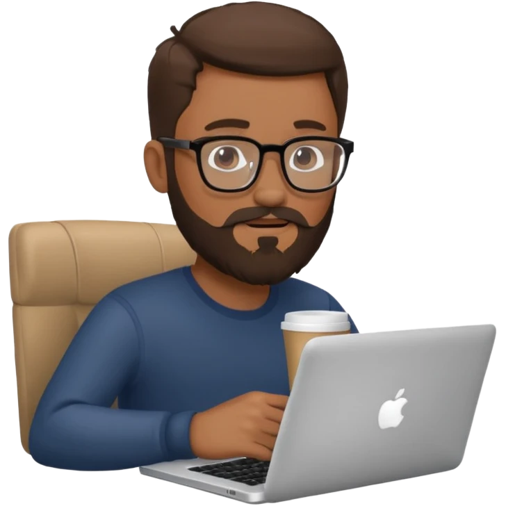 Man beard glasses MacBook coffee emoji