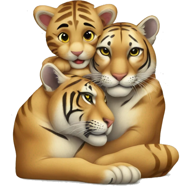 A puma and a tiger cuddling  emoji