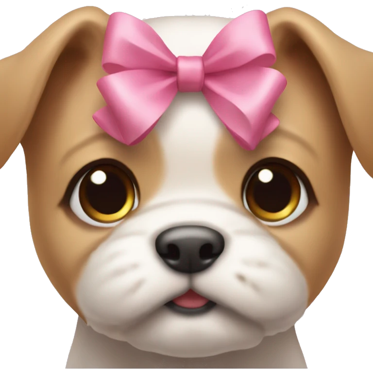 A cute puppy wearing a pink bow tilting its head emoji