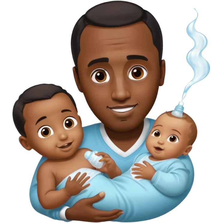 Sean “Diddy” Combs with baby oil and a very small infant and he’s pouring the baby oil on the baby and they have a scared face they’re really scared while diddy is happy emoji