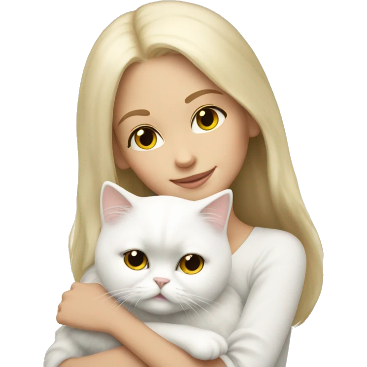 Blonde girl snuggling white Persian cat emoji