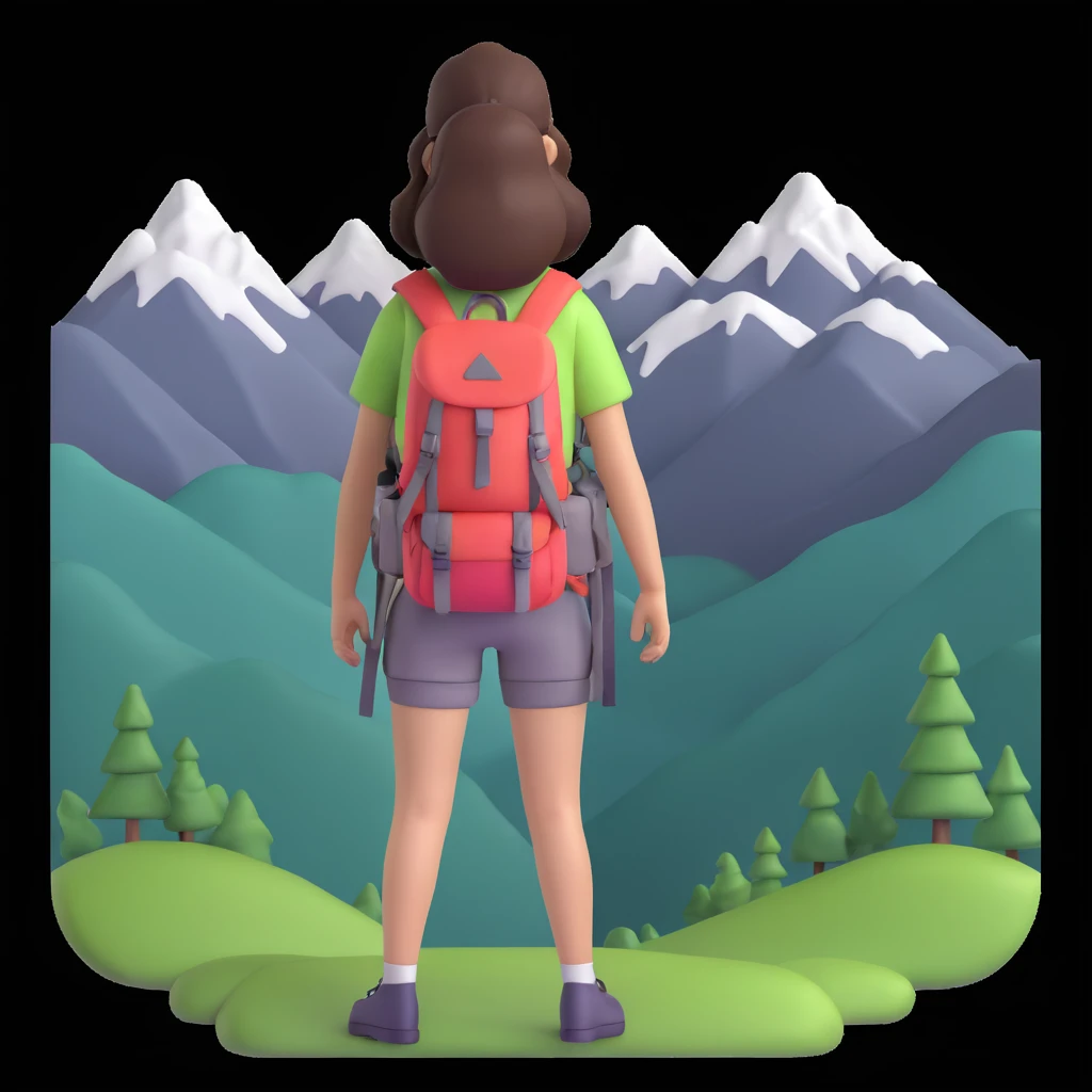 girl back packing mountains in background, close up pose emoji