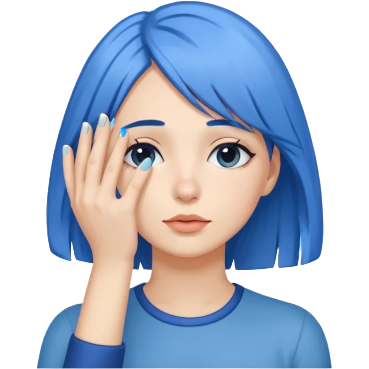 Woman with hand.completely covering eyes with medium length blue hair emoji