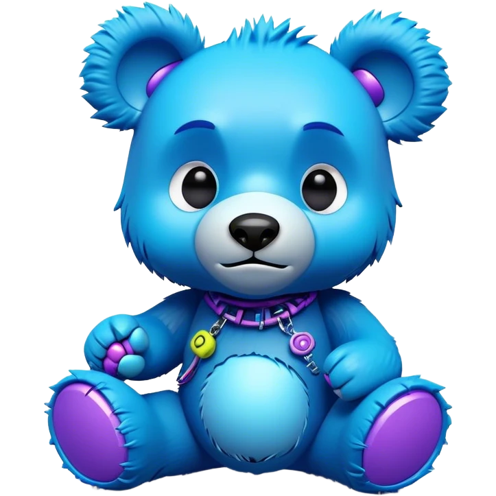 3D, adorable little Pixar style blue neon punk bear with a broken toy, ultra detailed, each lash, eye, and strand of fur is shown in stunning detail as though captured in a timeless photograph, rich textures, visually rich, so lifelike it feels like it could leap off the page at any moment emoji