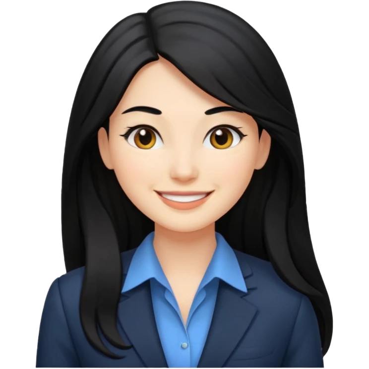 Business woman, black haired, long hair emoji