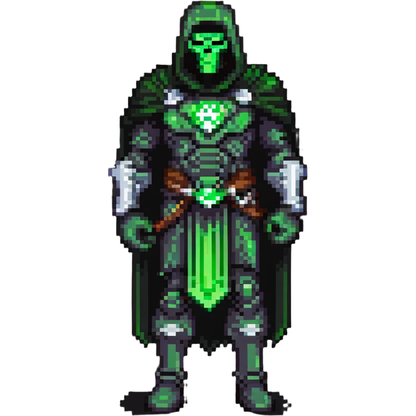 Doctor Doom standing with bright green eyes glowing through mask, full body emoji