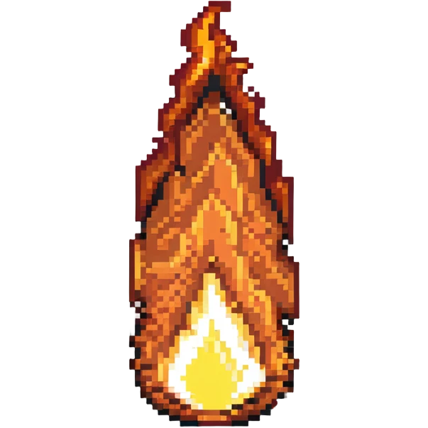 bottom fire end cap, flame tip pointing down, orange and yellow emoji
