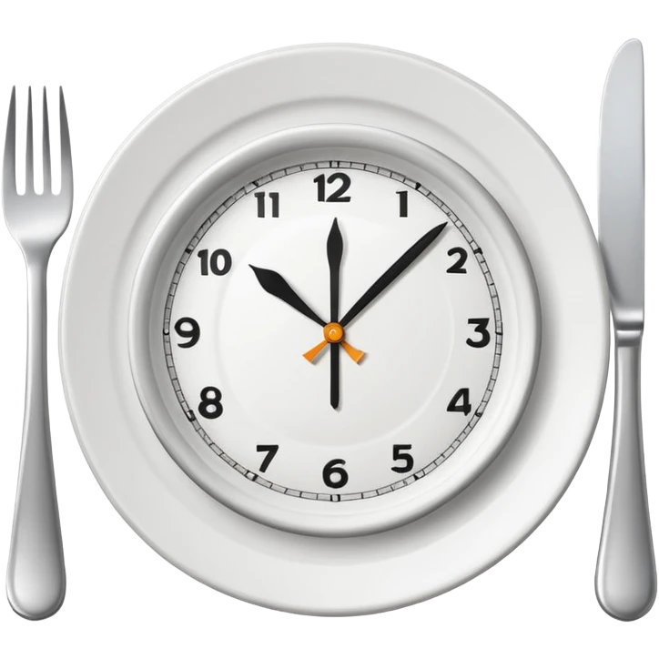 symbol for lunch break, stylized plate with cutlery and a clock at 12:00 emoji