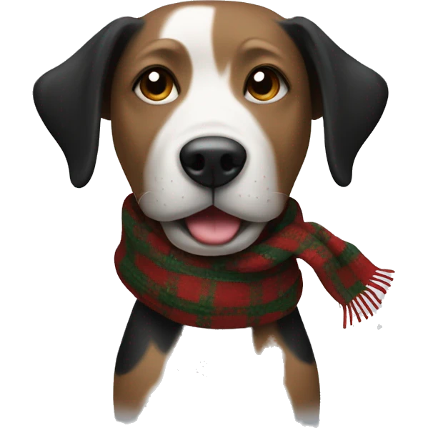 Dog black and brown and white with a christmas scarf emoji